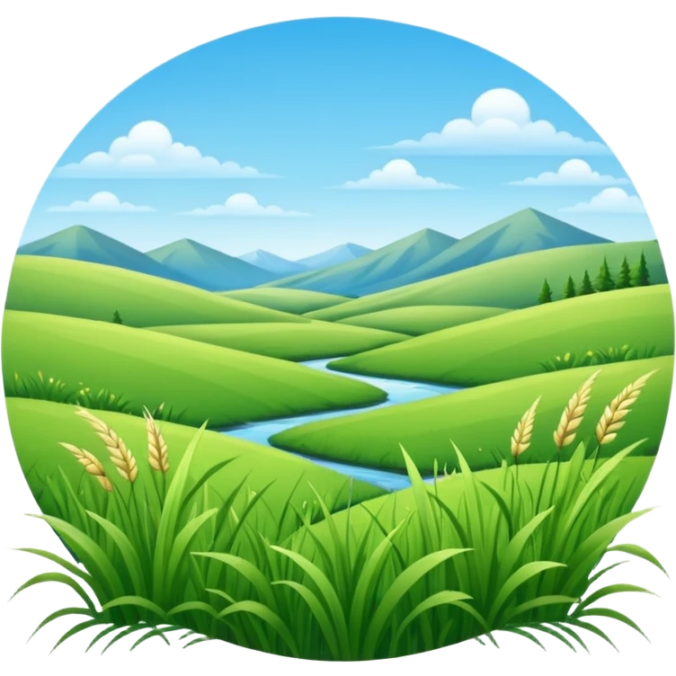 meadow with grass and clear sky, no river, no mountains emoji