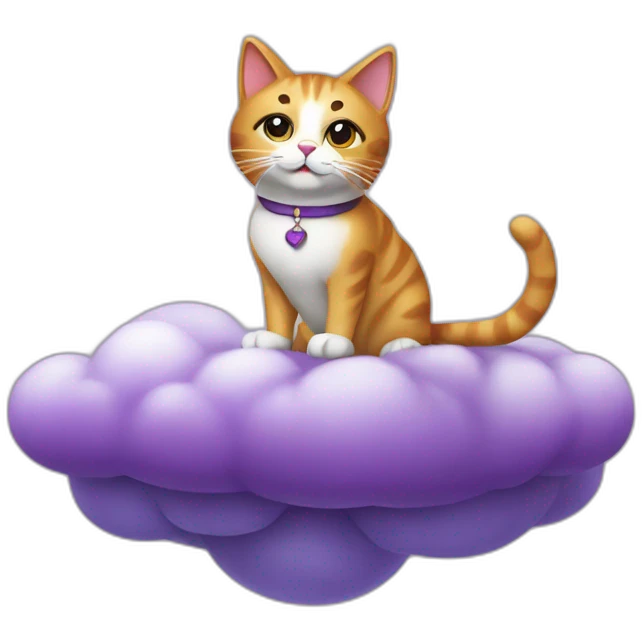 cat secretary sitting on top of the purple cloud emoji
