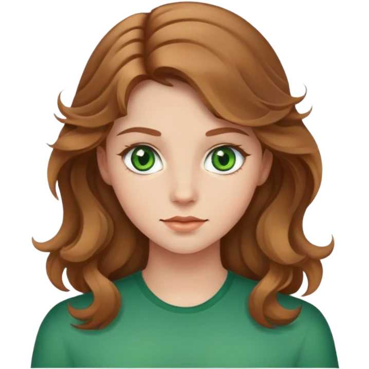 Girl light brown wavy hair green eyes emoji