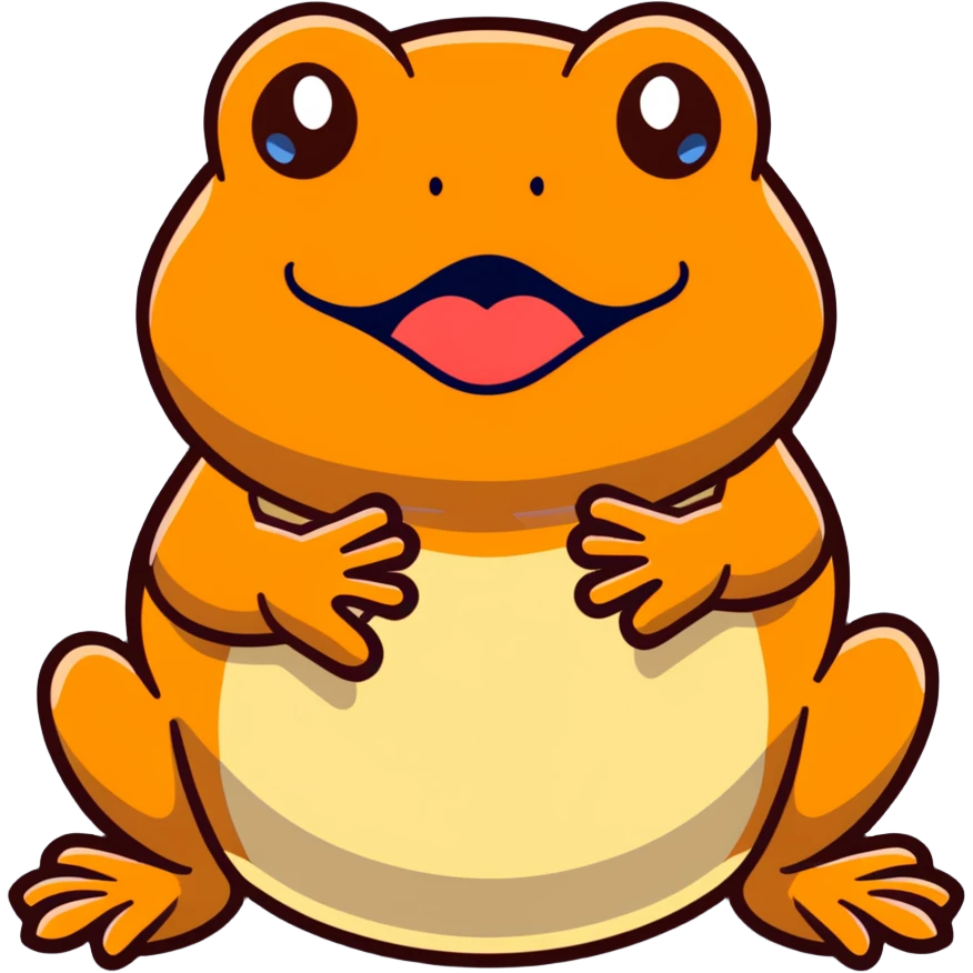 humorous toad with chocolate-covered lips making a burping expression, bufo toad character emoji