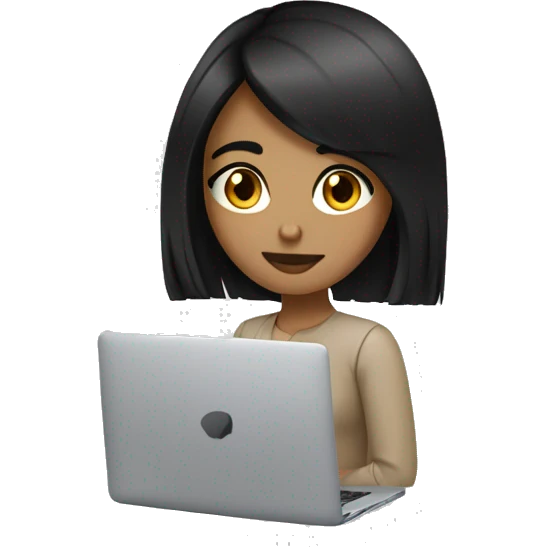 Programmer girl with black straight hair tan skin black eyes with macbook emoji