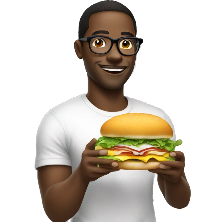 black man glasses white t shirt, eating sandwich emoji