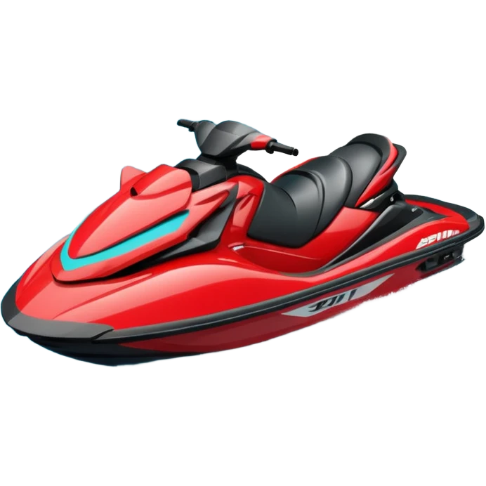 jet ski (red black and white all in the same amount. maybe a red a bit more dominant) on the sea. show the sea under the jet ski - blue with turquoise. no sky - white background instead. DO NOT REMOVE THE SEA AND THE WHITE WHEN FINALIZING!  NO ONE ON THE JET SKI  emoji