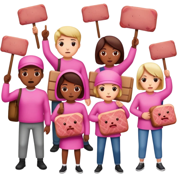 artists in pink protesting for spam meat emoji