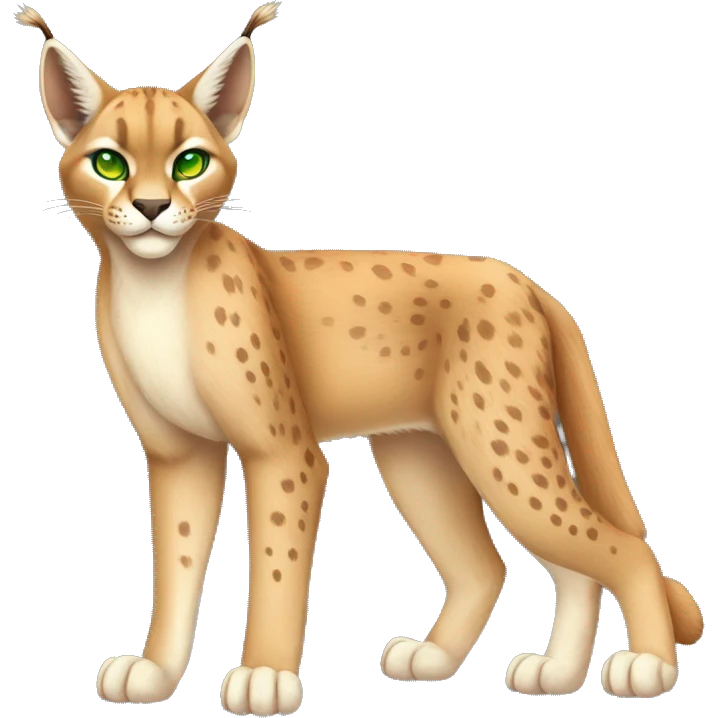 Beige Lynx-Caracal-hybrid with orange points with spots, green eyes brown toes, and short tail, full body emoji