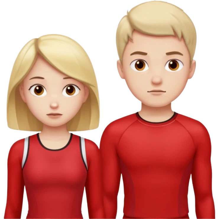 Girl and boy in red gym clothes and thoughtful faces emoji