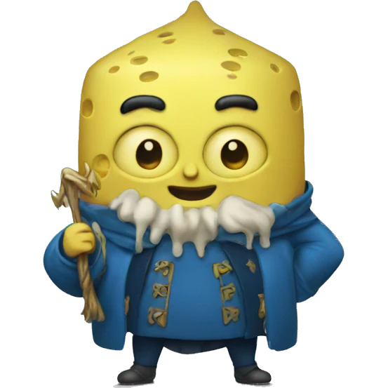 Wizard with blue jacket and spongebob face emoji