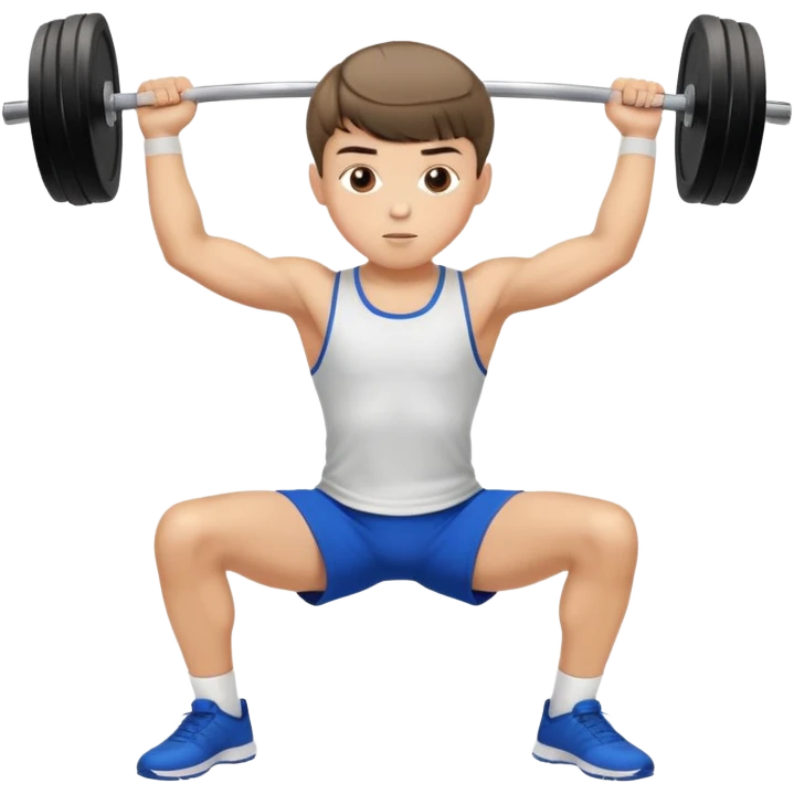 Light brunette boy with bowl cut hair doing some type of strength exercise emoji