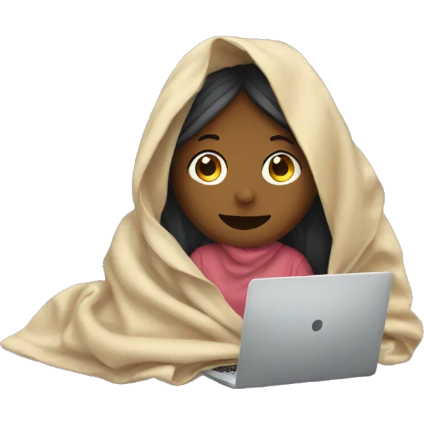Girl under blanket with laptop emoji