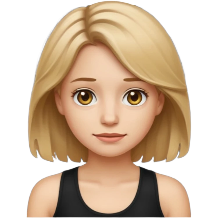 make an emoji girl with dirty blond hair and hazel eyes. wearing a black tank top and her hair is down and slightly wavy emoji