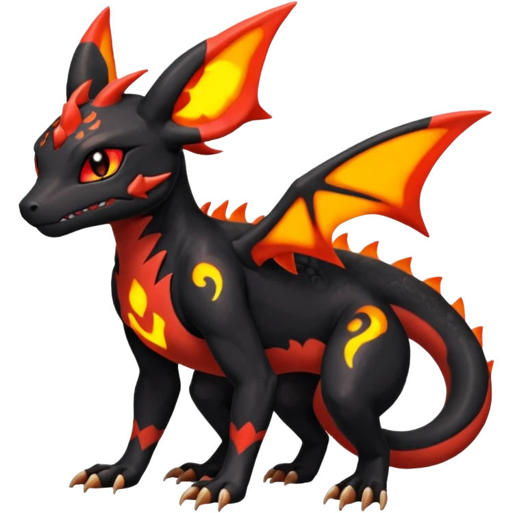 Exotic Volcanic Guilmon-Salandit-Umbreon-Fakémon-hybrid-creature (full body)  emoji