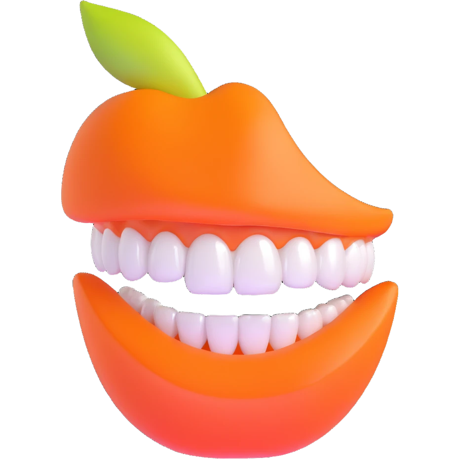 perfect smile with shiny white teeth, lips in vibrant orange color emoji