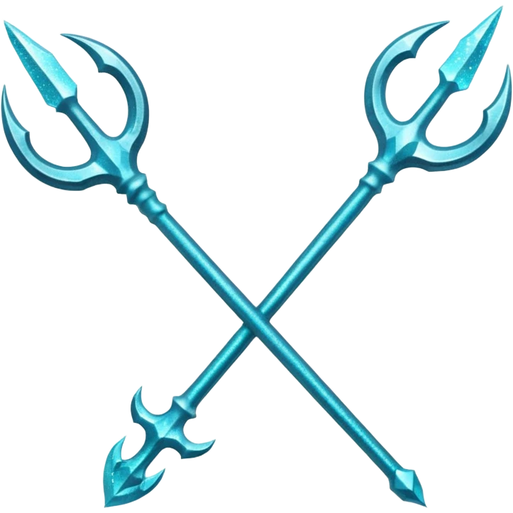 Cyan Poseidon's trident with glitter emoji