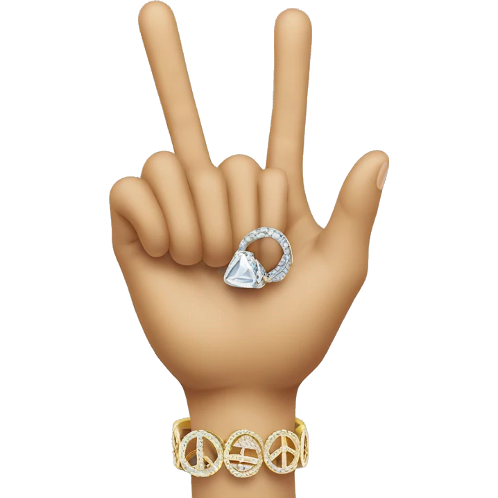 peace fingers wearing a big ring with diamond emoji