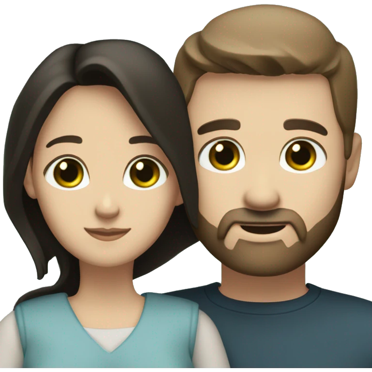 White man BROWN beard and blue eyes and BROWN hair hugging white woman with long straight black hair and green eyes emoji