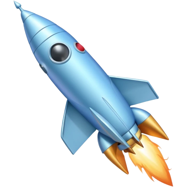 a pastel baby blue rocket ship flying to the moon  emoji