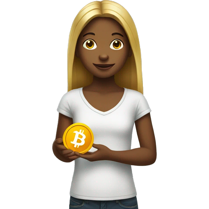 girl holding bitcoin emoji