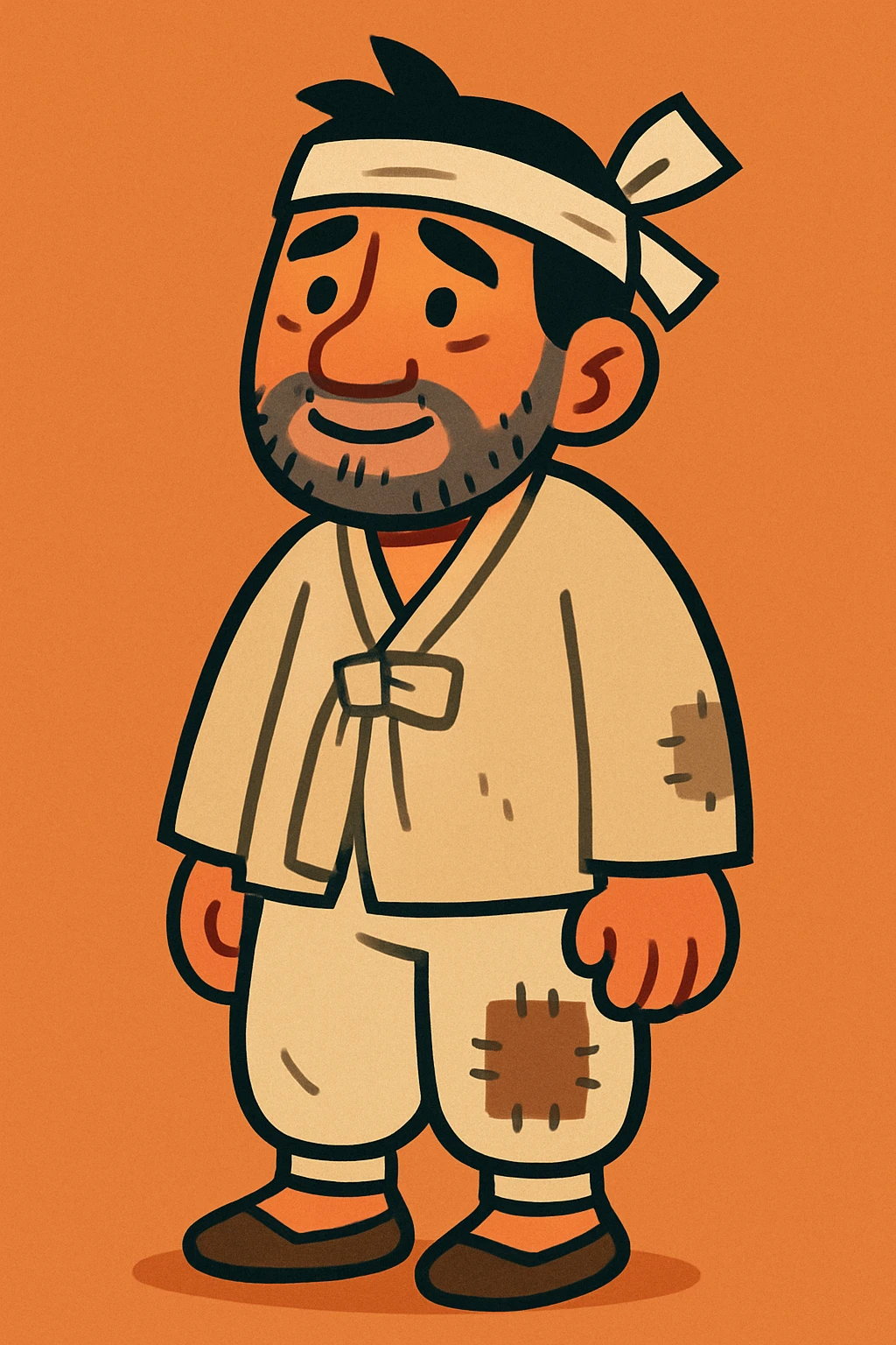a poor Korean man, simple clothing, humble expression, cartoon style emoji