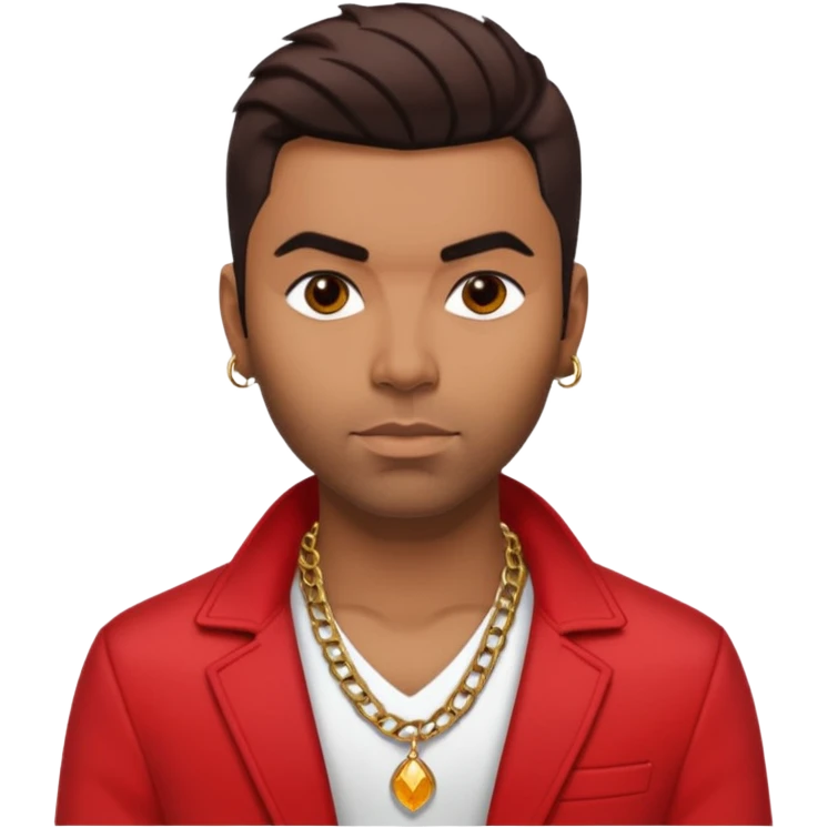 Ginuewine with dark brown hair, chest out with necklace, red jacket emoji
