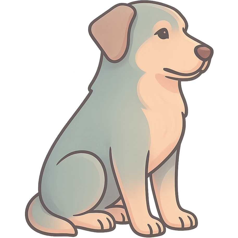 Edit the image to depict a dog as the symbol of the year in Feng Shui, Chinese Eastern style. Use thin clean contours, soft rounded shapes, and a pastel palette with colors #98B5BC, #B5B3C1, #C9A3C9, #E4C0CA, #F7DCD1, #F7C0AA. Include detailed shadows and highlights with soft lighting. The background should be transparent. The style should be less cute, without decorative elements. The silhouette and appearance should match the reference. emoji