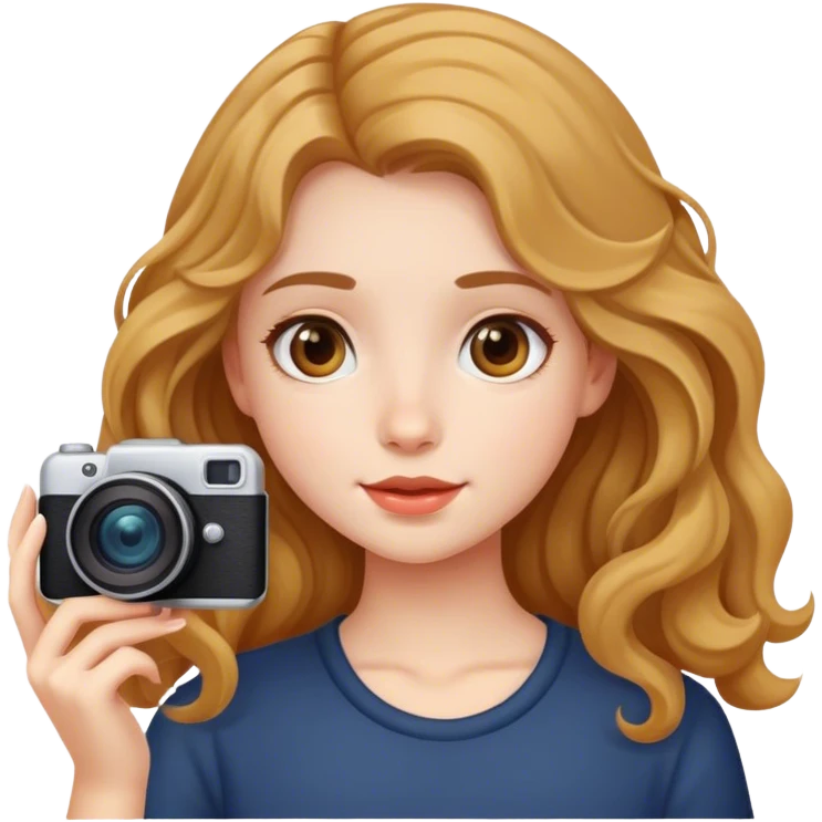 a girl with mid length wavy hair taking a picture emoji