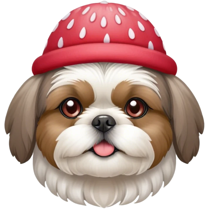 shihtzu grey and white with strawberry hat and brown eyes  emoji