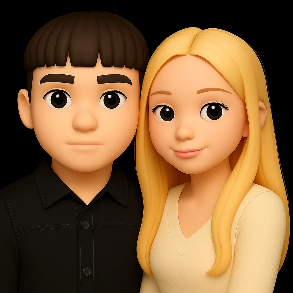 Make the skin color of both people the same light tone, keeping the 3D emoji style and all other details unchanged. The original style is 3D Emoji, but since it does not support editing, please maintain the 3D emoji look while making the skin tone adjustment. emoji