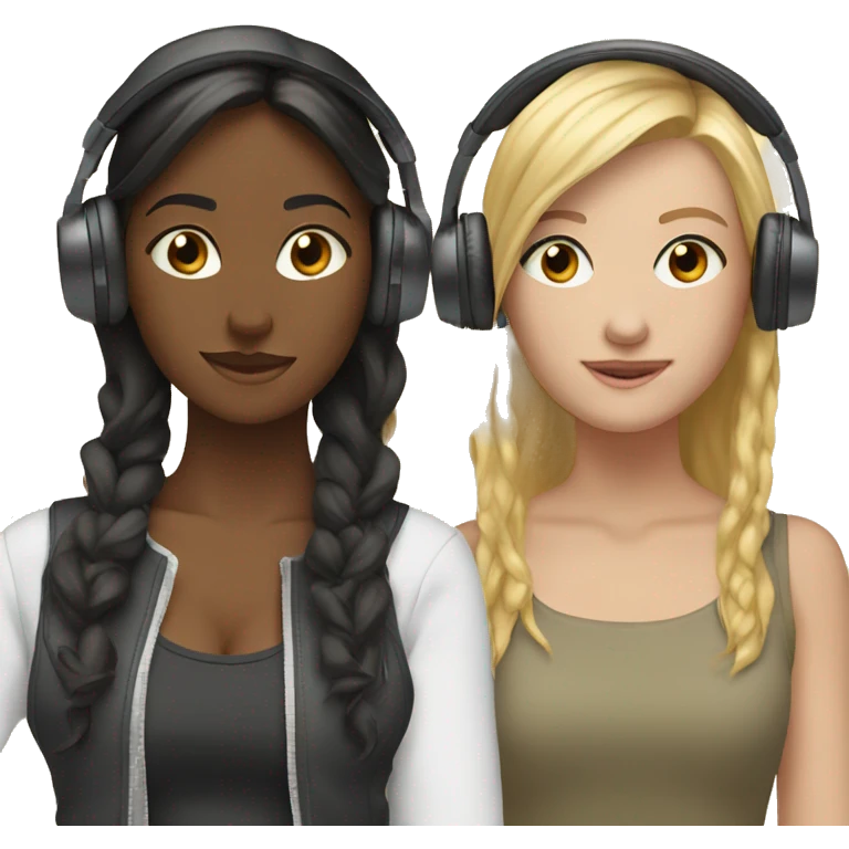 2 friends with headphones blonde and brunette    emoji