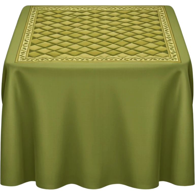 An olive green, long, tiled tablecloth. emoji