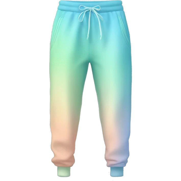 Realistic pair of pastel blue pastel green and peach ombre jogger pants isolated.  emoji