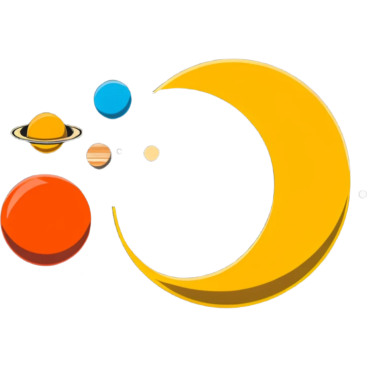 letter J as the sun with planets in orbit around it emoji