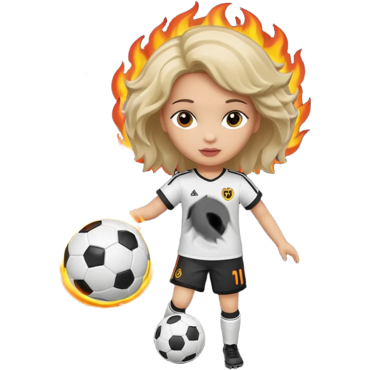 Boneca segurando uma Bola de futebol que está queimando emoji