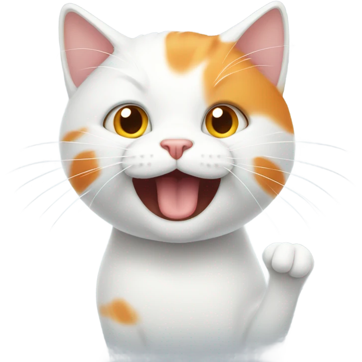 White cat with a little orange hair on its head meowing with his paws in the air emoji