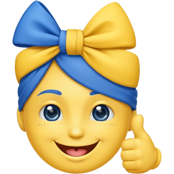 Happy face wink thumbs up with blue head bow emoji