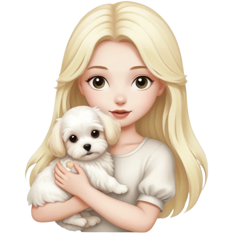 Blonde girl, pale skin, with long fur Maltese puppy emoji