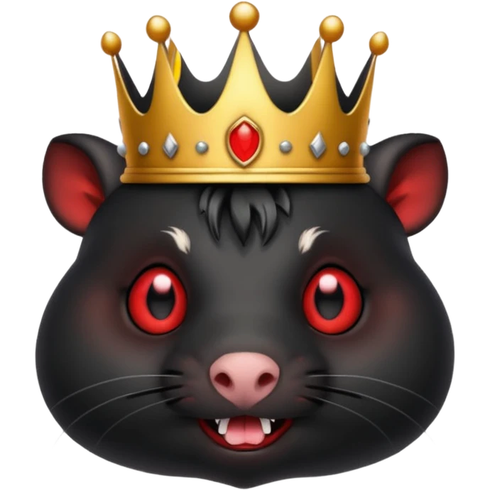 evil black guinea pig, red eyes, demon crown, mischievous grin, emoji style emoji