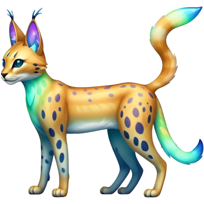 An iridescent transparent luminescent colorful fantasy-lynx-caracal-serval-fakemon-creature-hybrid emoji