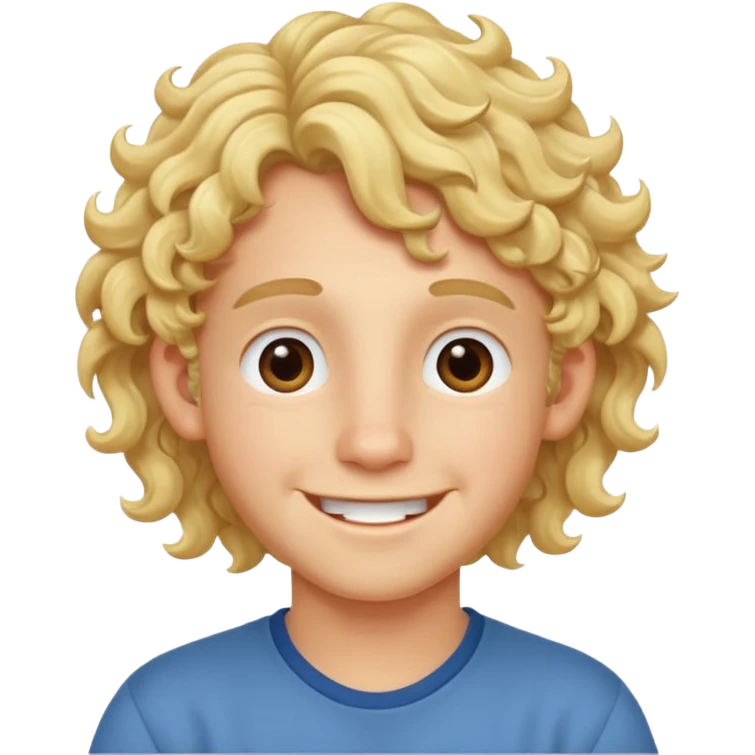 blonde boy with long curly hair past his hears smiling emoji