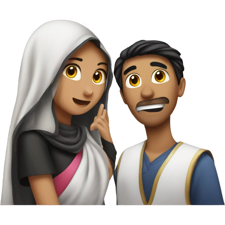 Arab Shriek and Thai girl in love with heart emoji