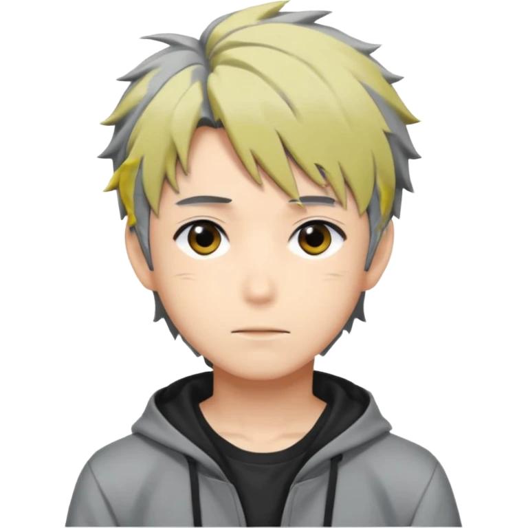 Anime boy Tokyo with messy black grey hair emoji