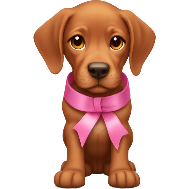A female vizla puppy with a pink ribbon around her neck and cowboy boots on emoji