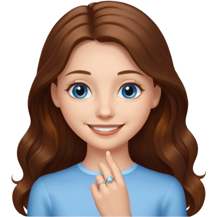 beautiful girl long brown hair , blue eyes with wedding ring smiling emoji