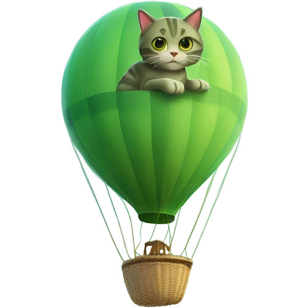 Green Cat on a hot air balloon  emoji