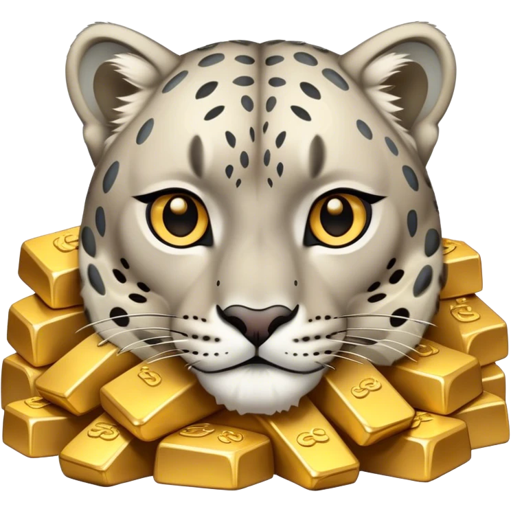 snow leopard symbol of Kazakhstan looking on pile of gold emoji