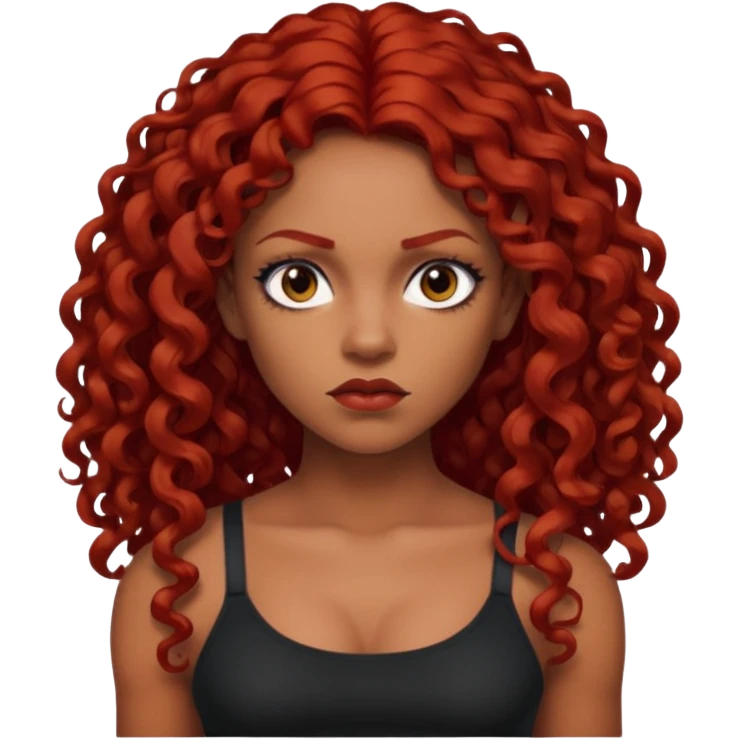 Preta, do cabelo grande cacheado, vermelho, cara de Seria, croped emoji