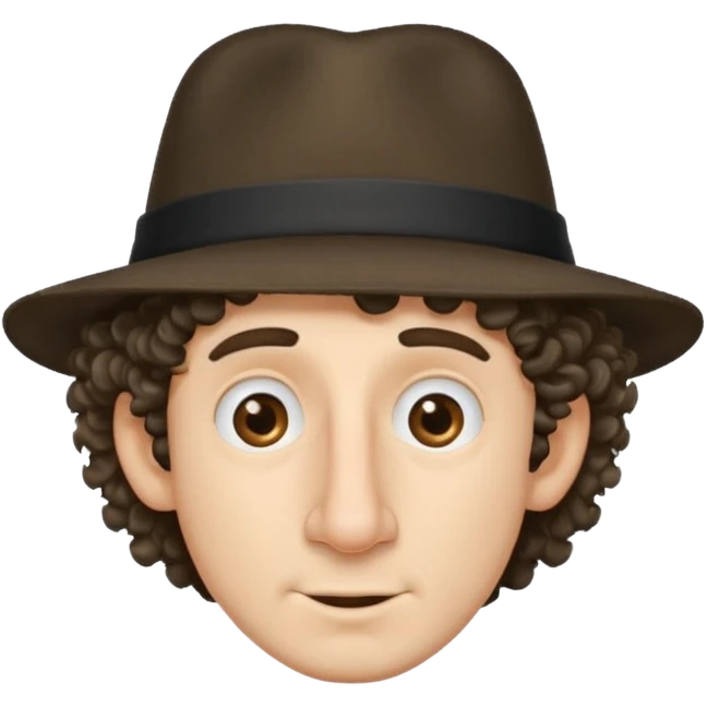 a guy with a huge nose short stringy curly hair and a small hat emoji