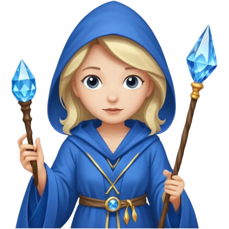 girl Wizard in blue robe with crystal-topped staff emoji