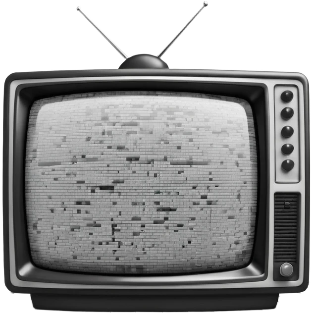 3D render of Static TV, digital glitch art aesthetic, data corruption visual, retro TV screen showing black and white noise, pixelated distortion, emoji style, isolated on white background --v 6.0. emoji