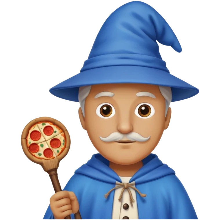 pizza wizard with wooden staff and blue hat emoji