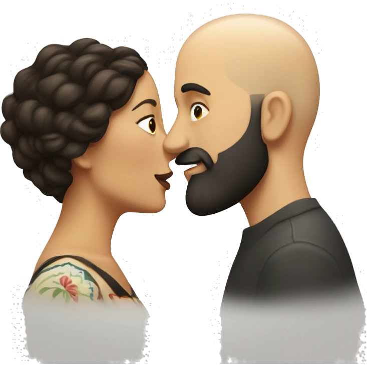 White bald man with dark beard kissing short Mexican woman with long dark wavy hair emoji